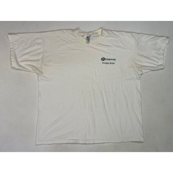 VINTAGE Gateway People Rule Graphic T-shirt Men XL White Short Sleeve - Picture 1 of 9